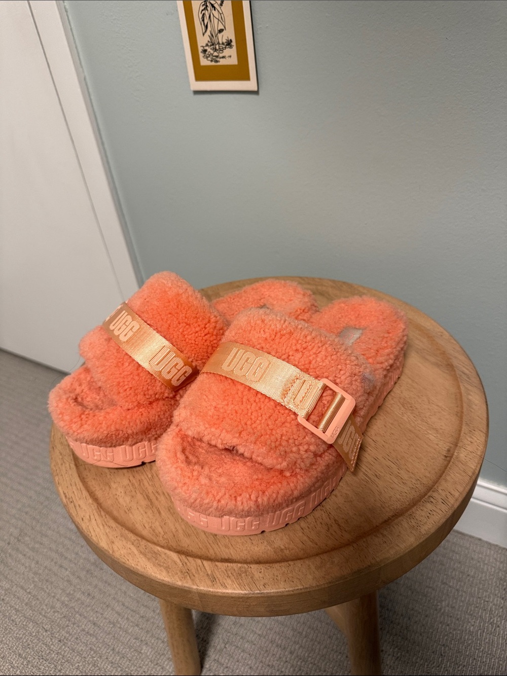 UGG Plush Shearling Slide Sandals in Coral Orange